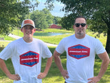 Two individuals in size Large of the American Iron shirt. The one on the left is 160lbs and the one of the right is 210lbs.